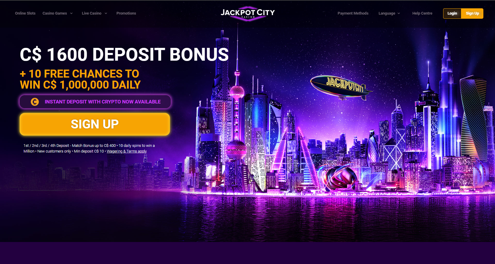 Jackpot City casino homepage for Canadian players